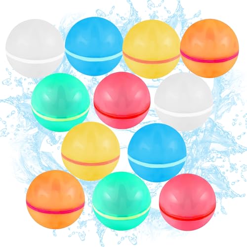 Wasserbomben Wiederverwendbar 12 Stück Magnetische Selbstschließend Wasserbomben mit Mesh-Tasche Silikon Wasserballons für Outdoor-Spiele, Sommerpartys, Wasserpark von Ruikdly