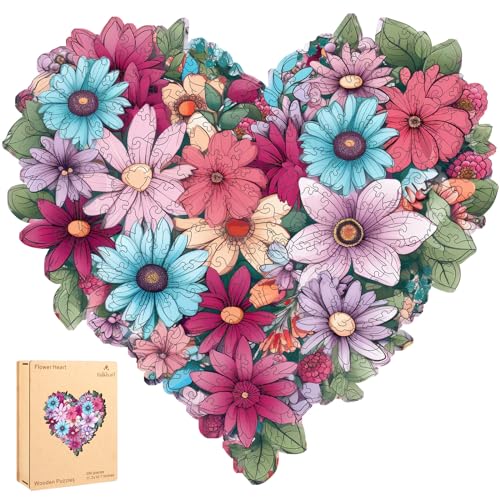 Ruikiyart Holzpuzzles für Erwachsene, Blumenherz-Puzzles 200 Teile, einzigartige Formen Liberty Puzzles, schönes Geschenk für Erwachsene und Kinder, 11,2 x 10,7 Zoll, mittlere Größe von Ruikiyart