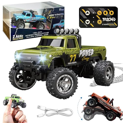 Mini-Rc-Truck, Mini-Rc-Monstertruck, 1/64 Ferngesteuerter Mini-Rc-Monstertruck mit Anhänger, 2,4 g Ferngesteuerter Monstertruck, Mini-Legierung-Monstertruck Rc (Green) von Ruileyou