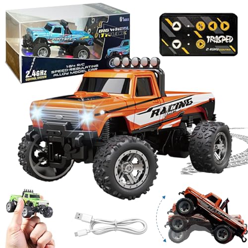 Ruileyou Mini-Rc-Truck, Mini-Rc-Monstertruck, 1/64 Ferngesteuerter Mini-Rc-Monstertruck mit Anhänger, 2,4 g Ferngesteuerter Monstertruck, Mini-Legierung-Monstertruck Rc (Orange) von Ruileyou