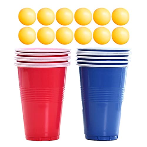 Bierpong Becher Set, Trinkspielbecher - Biertrink-Pong-Becher Für Den Junggesellenabschied - Rotes Und Blaues Becherset Mit 12 Gläsern Und Bällen Für Bar, Erwachsene, Outdoor, Kneipe Und Camping, von Ruilonghai