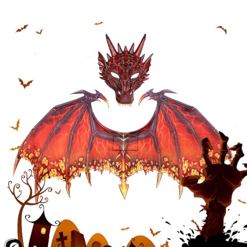 Halloween-Dinosaurier-Cosplay-Set, Drachenmaskenflügel-Set | Anzieh-Dinosaurier-Kostümset für Erwachsene,Drachen-Gesichtsmaske und Flügel-Set für Karneval, Weihnachtsfeiern, Rollenspiele von Ruilonghai