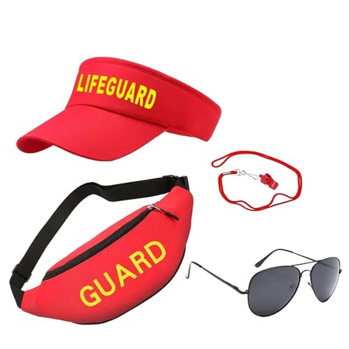 Ruilonghai Rettungsschwimmer-Kostüm, Rettungsschwimmer-Kostüm,Verstellbares Rettungsschwimmer-Outfit | Rettungsschwimmer-Kostümzubehör mit Sonnenblende, Gürteltasche, Sonnenbrille, Pfeife, von Ruilonghai