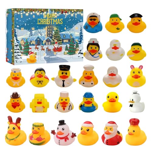 Weihnachten Countdown Gummienten 2024, Countdown Adventskalender Mit Weihnachts Gummienten, 24-Tage-Kalender Enten-adventskalender Kinder, Gelbe Ente Weihnachtsdekoration Partybevorzugungsgeschenke von Ruilonghai