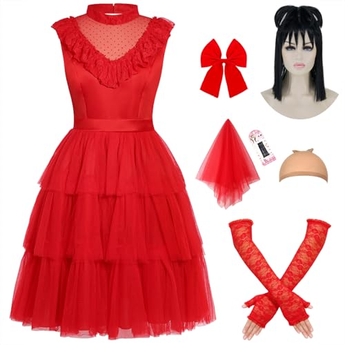 Erwachsenenkostüm für Damen, 80er-Jahre, rotes Hochzeitskleid, gruseliges Halloween-Kostüm, Gothic-Geisterbraut-Cosplay-Outfit mit rotem Schleier, Perücke, Handschuhen, SD112M von Ruimeier