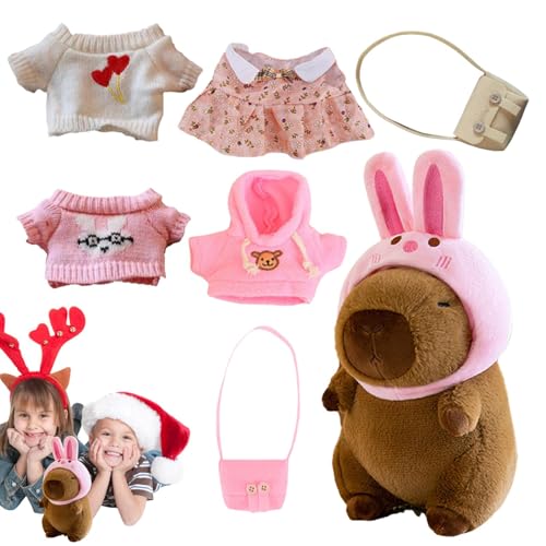 Rukjmqi Capybara Plüschtier Mit Kleidung Capybara Plush Toy, 23cm Capybara Kuscheltier, Capybara Puppen, Capybara Dekoration, Süßes Kuscheltier Für Kinder, Stofftier Wohndekoration Für von Rukjmqi