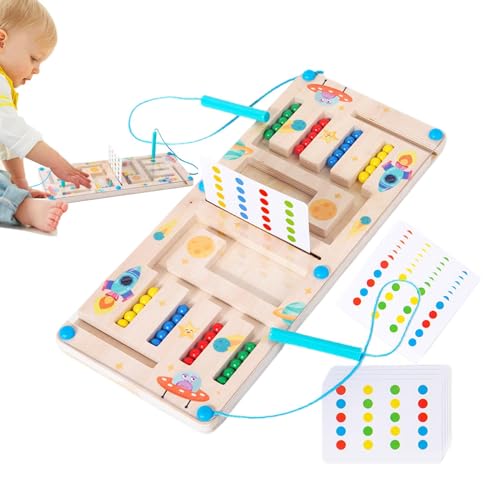 Rukjmqi Holzbrettperlenspiel, Perlenpuzzlespiel - Bead Toys Holzbrettspiele in 4 Farben,Denksport-Puzzlespiel, Vorschul-Lernspielzeug für Mädchen und von Rukjmqi