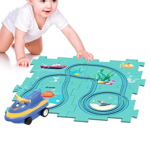 Rukjmqi Kinderautobahn, Puzzle-Autobahn-Spielset - Lustiges Spielzeug zum Bauen von Eisenbahnwaggons,Auto-Abenteuerspielzeug, Rennstrecke, Lernspielzeug, Kleinkind-Puzzle-Strecken-Spielset für 3-, 4-, von Rukjmqi