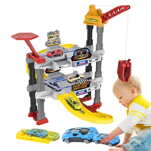 Rukjmqi Schienenauto-Spielsets, Parkplatzspielzeug, Sicheres kreatives Autoschienen-Set und Spielzeuggaragen, Pädagogische Genossenschaft Kinderspielzeug für Mädchen Geburtstag Weihnachten Neujahr von Rukjmqi