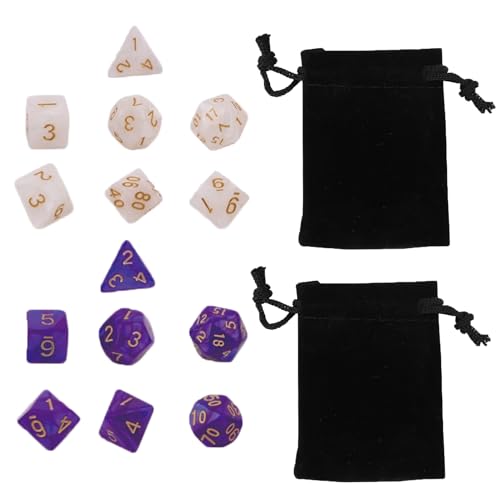 14 Stück DND-Spielwürfel-Set für Dungeon und Dragons, DND Polyhedral Dice Set mit Schwarzer Tasche Polyedrische RPG MTG Würfel Tisch Spiel Rollenspiele Spielwürfel (Lila & Weiß) von Rumgug