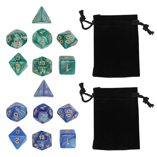 14 Stück DND-Spielwürfel-Set für Dungeon und Dragons, DND Polyhedral Dice Set mit Schwarzer Tasche Polyedrische RPG MTG Würfel Tisch Spiel Rollenspiele Spielwürfel (Grün & Blau) von Rumgug