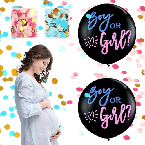 2 Stück Gender Reveal Ballon, 36 Zoll Luftballon Boy or Girl Geschlecht Offenbaren Latexballon Mit Rosa und Blauem Konfetti Party Balloon XXL Geschlecht Verkünden Dekoration for Babyshower Deko von Rumgug