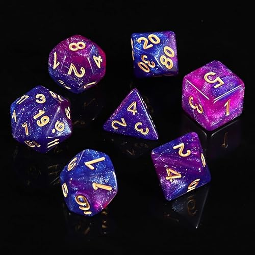 7 Stück DND-Spielwürfel-Set für Dungeon und Dragons, DND Polyhedral Dice Set mit Schwarzer Tasche Polyedrische RPG MTG Würfel Tisch Spiel Rollenspiele Spielwürfel (Lila) von Rumgug