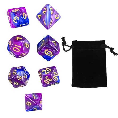 7 Stück DND-Spielwürfel-Set für Dungeon und Dragons, DND Polyhedral Dice Set mit Schwarzer Tasche Polyedrische RPG MTG Würfel Tisch Spiel Rollenspiele Spielwürfel (Lila) von Rumgug