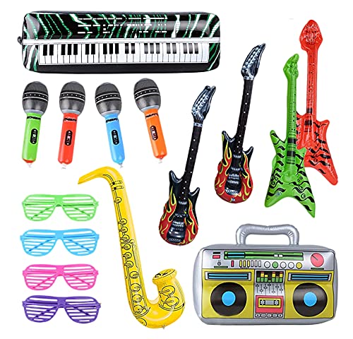 15 Buntes aufblasbare Instrumente Spielzeug Luftgitarre Aufblasbares Saxophon Mikrofon aufblasbare Gitarre Beth Lautsprecher Tastatur Shutter Shading Gläser für Party Props Deko Fotobox Requisiten von RunFar shop