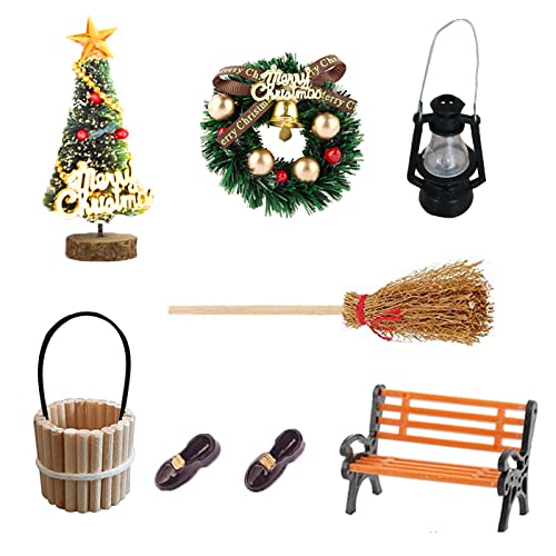 Wichteltür Zubehör Set Mini Stiefel Laterne Weihnachtsbaum Dekokranz Holzleiter Besen Zuckerstange Teppichdecke Verzierungen für Miniatur Wichtel Tür Wichteltüren Nissedor Kinderzimmer von RunFar shop