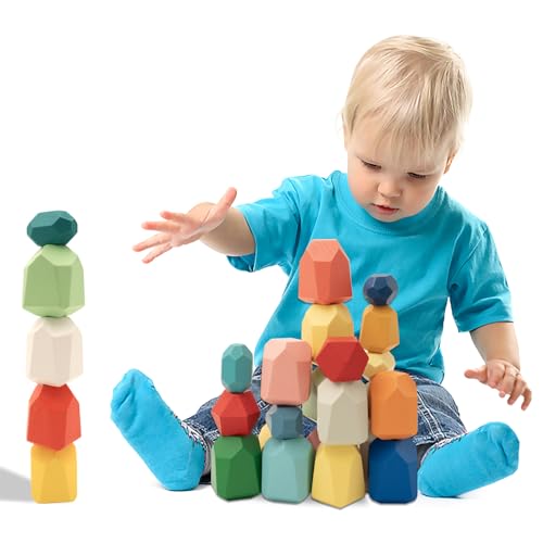 RunHero 39 Stück Stapelsteine Balanciersteine Montessori Holz Bauklötze Spielzeug für Kinder Stapelturm Grimms Holzbausteine Stapelsteine Motorikspielzeug Geschenk für Baby ab 1 2 3 4 5 6 7 8 Jahr von RunHero