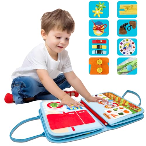 RunHero Busy Board 10-in-1 Montessori-Spielzeug für 1-4 Jahre - Filz Activity Board, Motorik- und Sensorik-Lernspielzeug, Reise-Spielzeug für Auto und Flugzeug, Kinder von RunHero