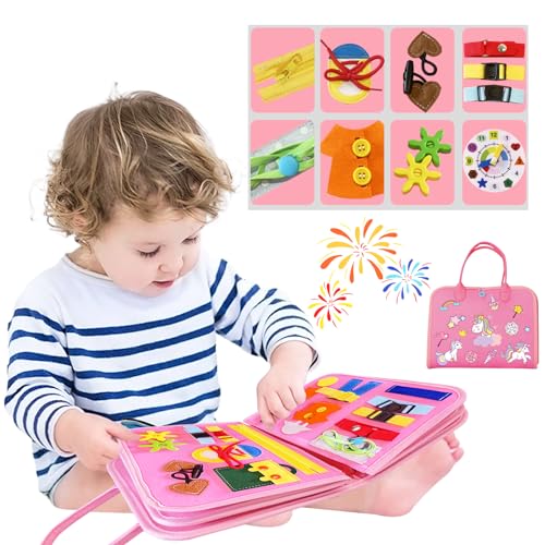 RunHero Busy Board Montessori Spielzeug Baby ab 1 Jahr Quiet Book Activity Board Motorikspielzeug Filzbuch Sensory Spielzeug Geburtstag für 1 2 3 4 5 Jahr Kinder Jungen Mädchen (Rosa) von RunHero