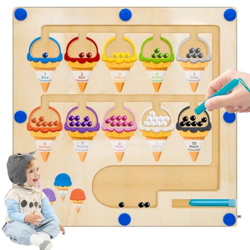 RunHero Magnetische Farbe und Zahl Labyrinth.Montessori Holz Farbe Matching Spielzeug, Kleinkind Feinmotorik Spielzeug Jungen für Mädchen 3, 4, 5 Jahre alte Vorschule Lernaktivität Zählen Puzzle Board von RunHero