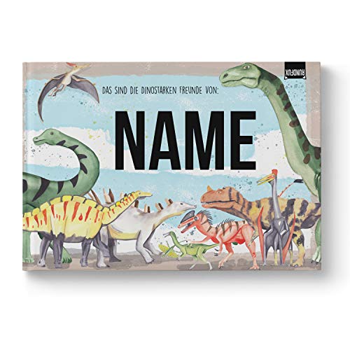 Dino-Freundebuch für Schule und Kindergarten mit Dinosauriern & Dinoposter | Personalisiert mit Wunschnamen - Geschenkidee Mädchen | Jungs von Rundfux