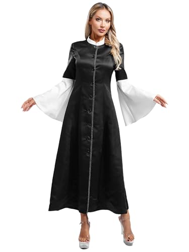 Runhomal Damen Kirche Robe Strass Trim Priesterrobe mit Ausgestellte Ärmel Chor Klerus Priester Robe Taufen Kostüm Mottoparty Karneval Elfenbein M von Runhomal