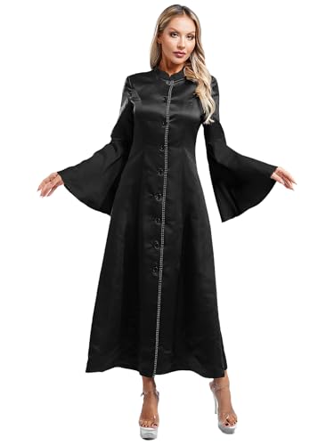 Runhomal Damen Kirche Robe Strass Trim Priesterrobe mit Ausgestellte Ärmel Chor Klerus Priester Robe Taufen Kostüm Mottoparty Karneval Schwarz S von Runhomal