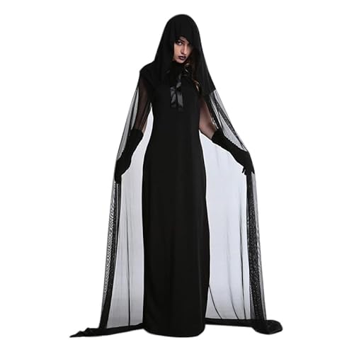 Runstarshow Halloween-Kostüme für Erwachsene, Damen, mittelalterliches Gothic-Stil, Steampunk-Kleid, Hexen-Kostüm, Cosplay-Kostüm, Zombie-Braut, Rollenspiel, Schwarz von Runstarshow