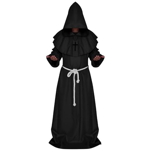 Runstarshow Halloween-Kostüme für Erwachsene, Herren, religiöses Kostüm, mittelalterliches Gothic-Kostüm für Herren, Cosplay, Rele-Spiel-Outfit, schwarz, Übergröße von Runstarshow