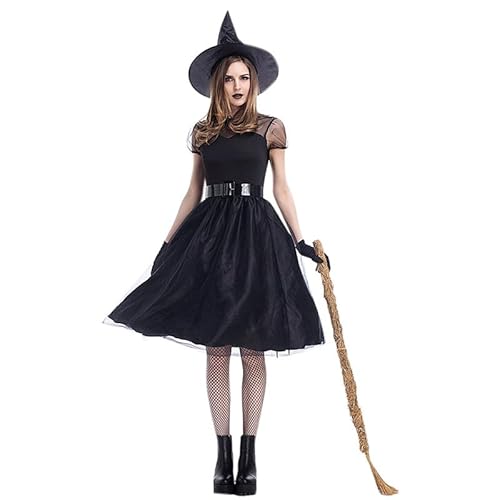 Runstarshow Hexenkleid für Damen, Halloween-Kostüme, Erwachsene, Damen, Halloween-Outfits, Gothic-Kleid, Geisterbraut-Kostüm, Cosplay, Kostüm, Schwarz von Runstarshow