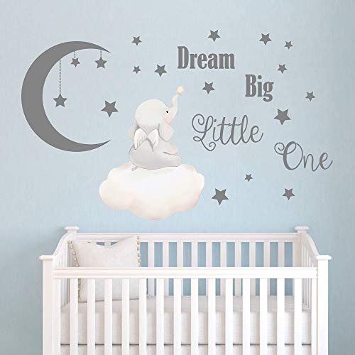 Runtoo Dream Big Little One Wandaufkleber Elefant inspirierende Zitate Kinder Wandaufkleber für Schlafzimmer Spielzimmer Kinderzimmer Dekoration Wanddekoration von Runtoo