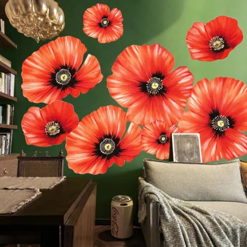 Runtoo Große Blumen-Wandkunst-Aufkleber, 3D-Boho-Stoff, rote Mohnblumen, Wandbild, Aufkleber für Mädchen, Schlafzimmer, Wohnzimmer, Büro, Wandhintergrund, Dekor Runtoo Große Blumen-Wandkunst-Aufkleber, 3D-Boho-Stoff, rote Mohnblumen, Wandbild, Aufkleber für Mädchen, Schlafzimmer, Wohnzimmer, Büro, Wandhintergrund, Dekor von Runtoo