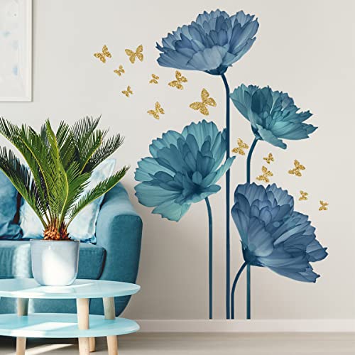 Runtoo Große blaue Blumen-Wandaufkleber, Schmetterling, Blumen-Wandaufkleber, Hintergrund für Wohnzimmer, Schlafzimmer, Badezimmer, Wanddekoration Runtoo Große blaue Blumen-Wandaufkleber, Schmetterling, Blumen-Wandaufkleber, Hintergrund für Wohnzimmer, Schlafzimmer, Badezimmer, Wanddekoration von Runtoo