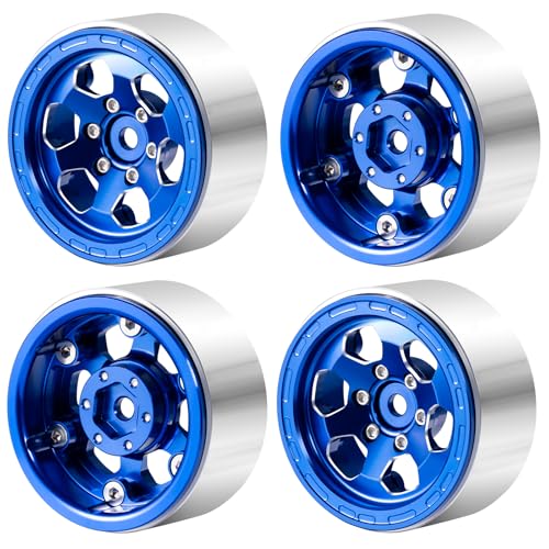 Runup 4 Stück Aluminium 1,3" Beadlock-Radnaben RC-Felgen für TRX4M Axial SCX24 FMS FCX24 1/18 1/24 RC Crawler Car (Blue) von Runup