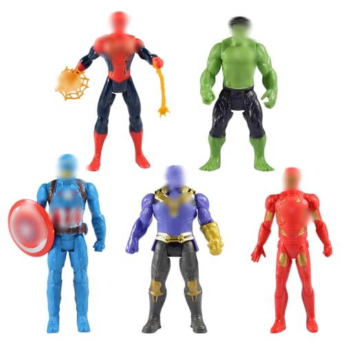 Runup Superhelden Figuren, A-Venger Titan Hero Series Figur, Heldenfiguren-Modell-Set, 10cm große H-ulk, Spider, I-Ron Man, C-aptain America, Thanos Figures Figur - 5 Modelle von Runup