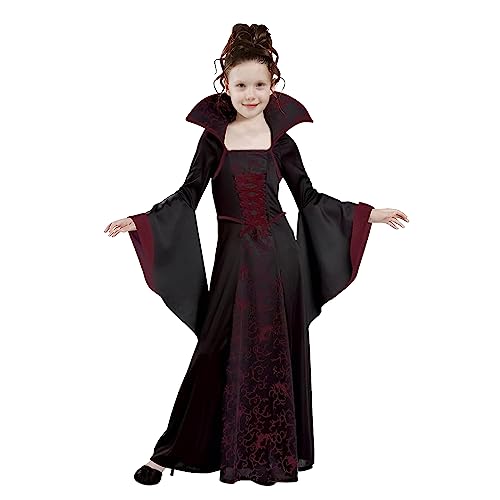 Runup Vampir Kostüm Mädchen, Halloween Kostüm Kinder, Gothic Vampir Prinzessin Kostüm, Schwarz & Rot Vampir Kleid für Karneval Halloween Kostüm Fancy Dress Cosplay (140cm) von Runup