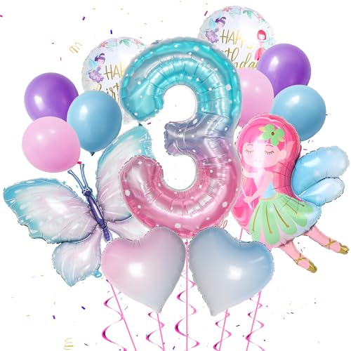 3 Jahre Schmetterlinge Geburtstag Deko - 13 Stück Geburtstagsdeko 3 Jahre Mädchen Fee Folienballon Zahlen 3 Folienballon Schmetterling Luftballon Herzballons Für Mädchen 3 Jahre Geburtstagparty von Runyuzi