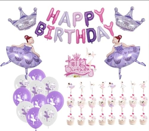 Ballerina Geburtstag Deko Ballon Mädchen - 54 Stück Ballerina Deko Lila Geburtstag Banner Folienballon, Krone Ballon, Tortendeko, Ballett Princess Balloon für Mädchen Geburtstag Deko Baby Shower von Runyuzi