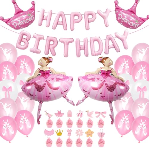 Ballerina Geburtstag Deko Ballon Mädchen - 50 Stück Ballerina Deko Rosa Geburtstag Banner Folienballon, Krone Ballon, Kuchendekoration, Ballett Princess Balloon für Mädchen Geburtstag Deko Baby Shower von Runyuzi