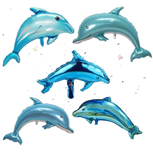 Dolphin Party Decorations Balloon - 5 Stück Große Meerestiere Delfin Folienballons, Helium Ballons Tiere Delfine, Blau Dolphin Foil Balloons for Children's Birthday Party Deko Sea Animals Theme von Runyuzi