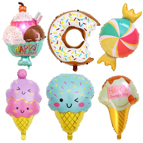 Eiscreme Donut Candy Folienballons - 6 Stück Sommer Ice Cream Thema Folienballon, Ice Cream Geburtstags Ballon, XXL Donut Ballons, Bunt Ballon für Mädchen Jungen Süßes Essen Geburtstag Sommer Party von Runyuzi