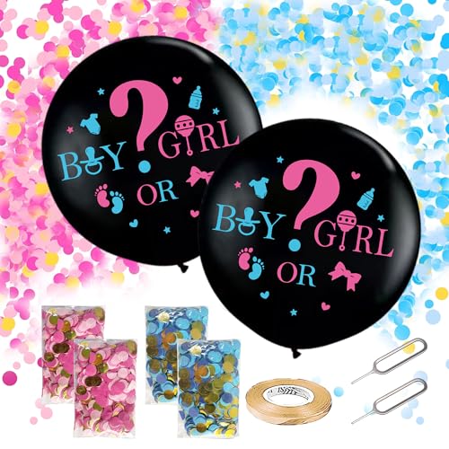 Runyuzi Gender Reveal Ballon Set - 2 Stück Gender Reveal Party Deko, 36 Zoll Großer Boy or Girl Ballon, Rosa Blau Konfetti, geschlechtsverkündung baby für Baby Shower von Runyuzi