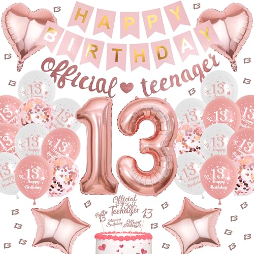 Offizielle Teenager 13. Geburtstag Deko - 50 Stück Roségold Party Set Mit Happy Birthday Banner, Folienballons, Kuchendekoration für Mädchen Offizielle Teenager 13. Geburtstag Deko - 50 Stück Roségold Party Set Mit Happy Birthday Banner, Folienballons, Kuchendekoration für Mädchen von Runyuzi