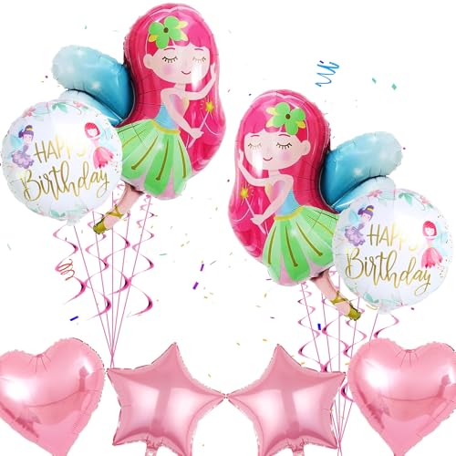 Runyuzia Fee Geburtstag Deko Folienballon - 8 Stück Feen Geburtstag Deko Herz Folienballon sternförmigen Folienballon runde Ballons für Mädchen Kinder Geburtstagsballon Deko von Runyuzi