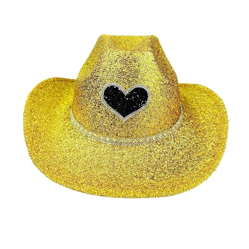 Cowgirl-Hut Glitzer | Disco breite Krempe Cowboyhut glitzernd | Party Kopfbedeckung Kostüm Zubehör Cosplay Requisiten für Männer Frauen von Rurunklee