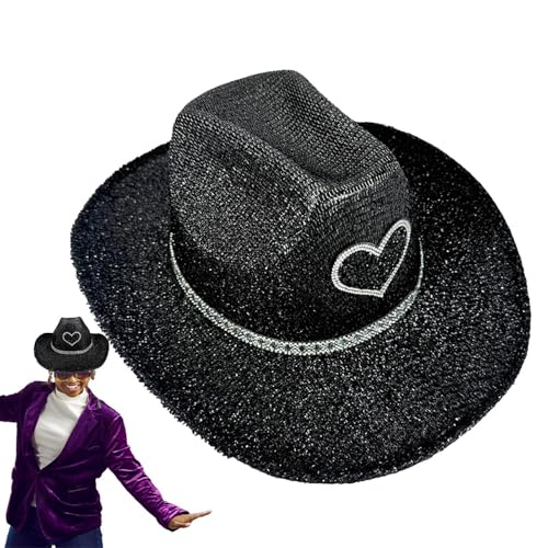 Glitzernder Cowboyhut für Herren, Disco breite Krempe, Cowboyhut, glitzernd, Party-Kopfbedeckung, Kostümzubehör, Cosplay-Requisiten für Männer und Frauen von Rurunklee