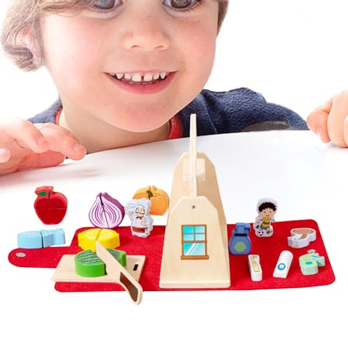 Rurunklee Kinderküchenset,Kleines Küchenset - Tragbares Küchenspielzeug aus Holz,Interaktives Rollenspiel-Essensspielzeug für Kinder, pädagogisches Aufklärungsspielhaus-Set aus Holz für Jungen und von Rurunklee