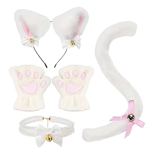 Rurunklee Tier-Cosplay-Kostüm, Katzenkostüm-Zubehör | Katzenkostüm-Set mit Glockenhalsband und Krallenhandschuhen - Bequemes -Kleidungsset, Cosplay-Zubehör für Anime-, Halloween, Karneval von Rurunklee