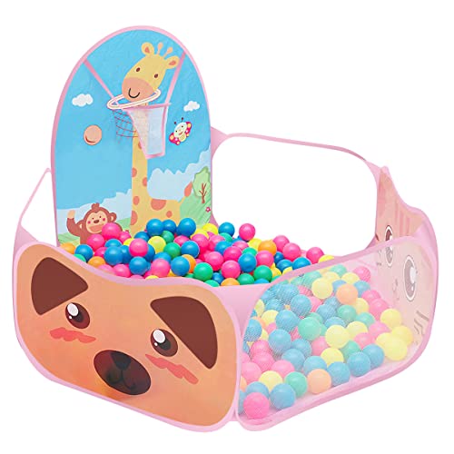 Ruspela Bällebad Bällepool mit Basketballkorb für Kinder Bällebad, Bällepool, Indoor und Outdoor Laufstall Kinder Pop Up Faltbares Cartoon Spielzelt Pit Pool Hoop rosa von Ruspela