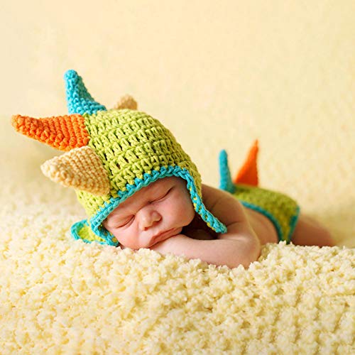 Ruspela Neugeborenes Baby Foto Kostüm, Gestrickte Foto Prop Neugeborenen Stricken Kostüm Dinosaurier Hut Shorts Set Bild Prop für Infant Kleinkind Zubehör von Ruspela